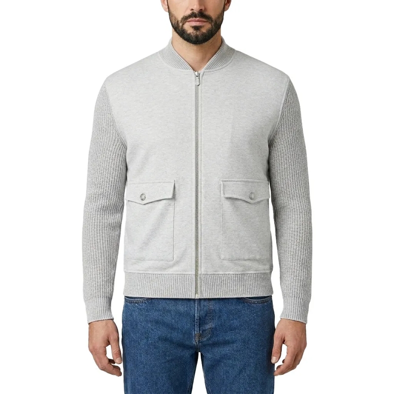 Eleventy Veste de transition Strickjacke aus Baumwolle & Leinen grau(Image 2)