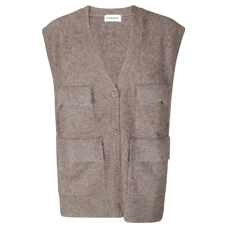 P.A.R.O.S.H. Veste de transition Multi-Pocket Brown Utility Vest With Oversized Fit Brown