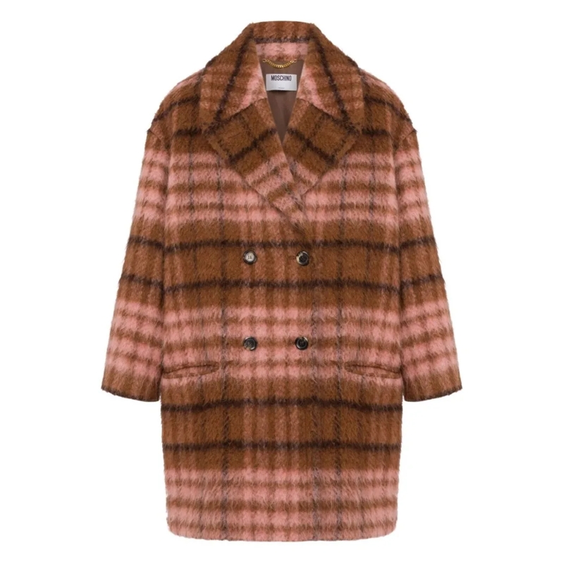 Moschino Bontjassen Brown Checked Oversized Coat Brown