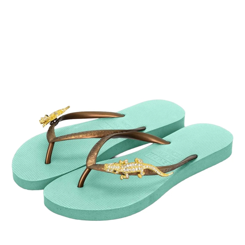 UZURII Flip Flops Zehentrenner Gold Crocodile Switch mint(Image 3)