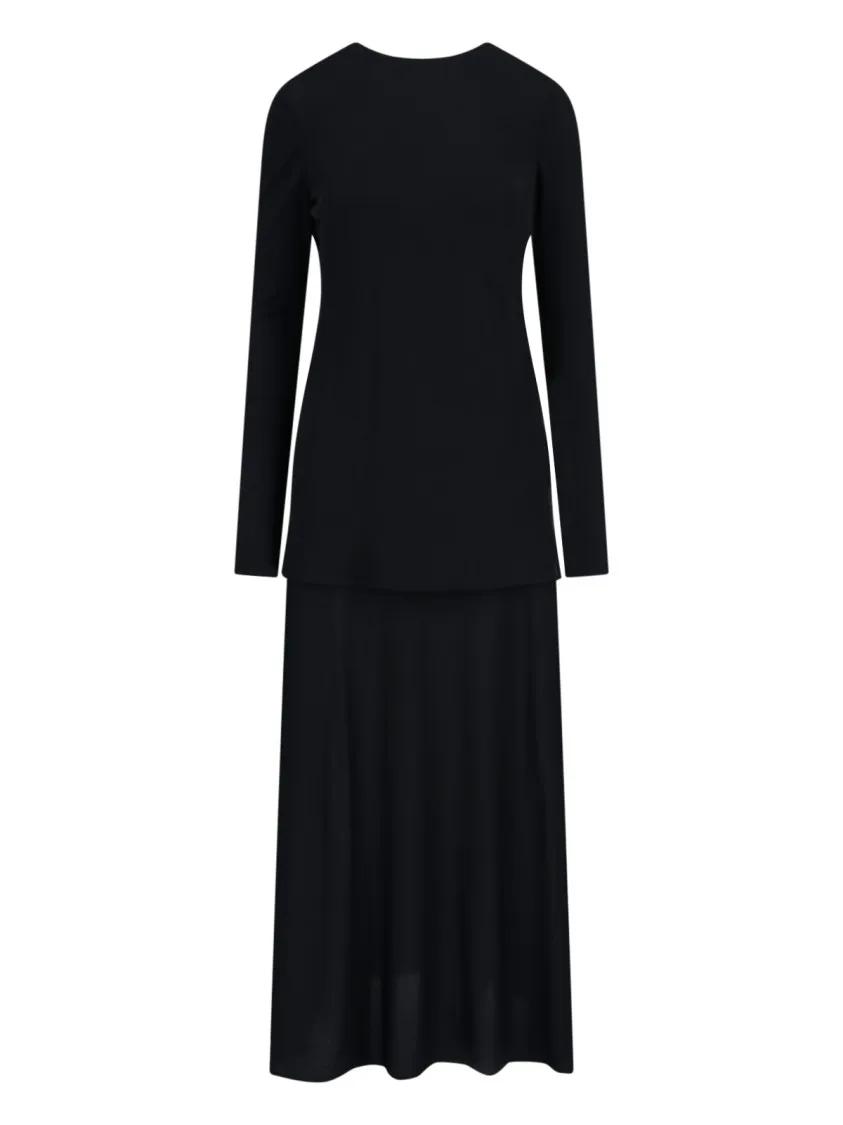 Thumbnail - Jil Sander - Black Layered Midi Dress - Größe 34 - schwarz