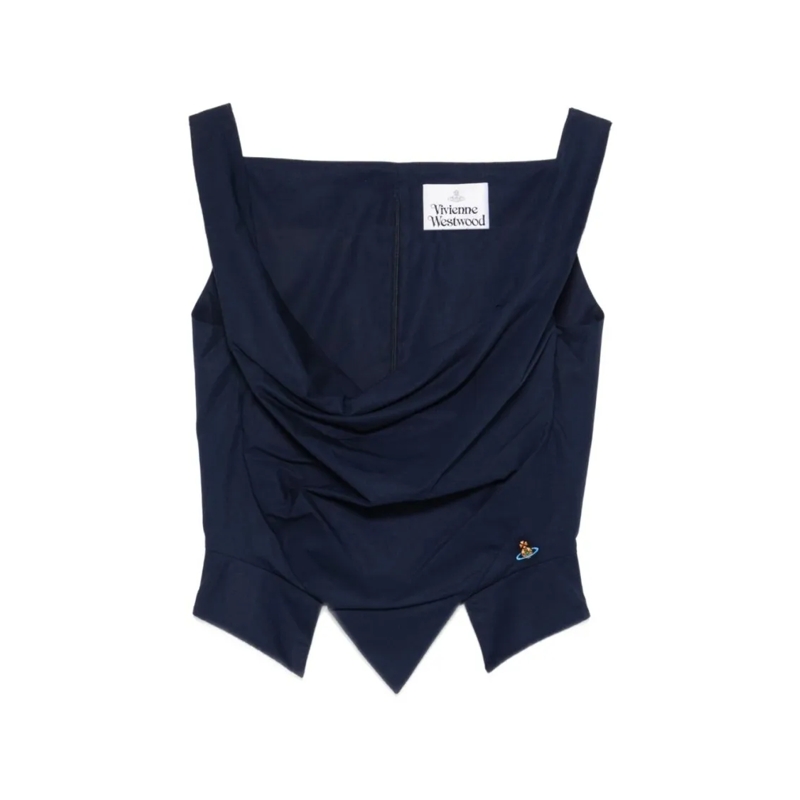 Vivienne Westwood Chemisier Sleeveless Blue Top With Draped Cowl Neckline And  Blue