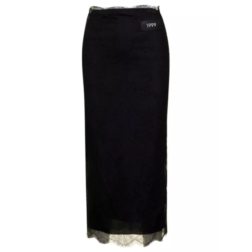 Dolce&Gabbana Midi Black Skirt With Re-Edition Patch In Chantill Black 