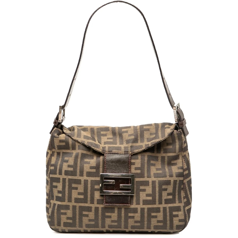 Fendi Schultertasche Zucca Canvas Double Flap Shoulder Bag braun