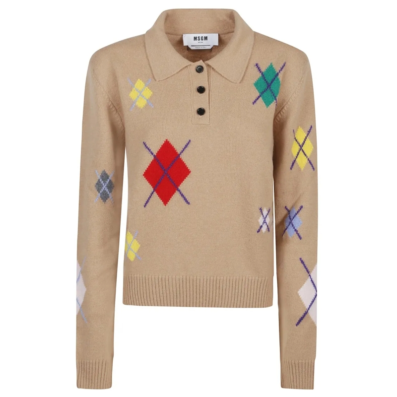 MSGM Haut à manches longues Long Sleeves Polo With Logo Brown