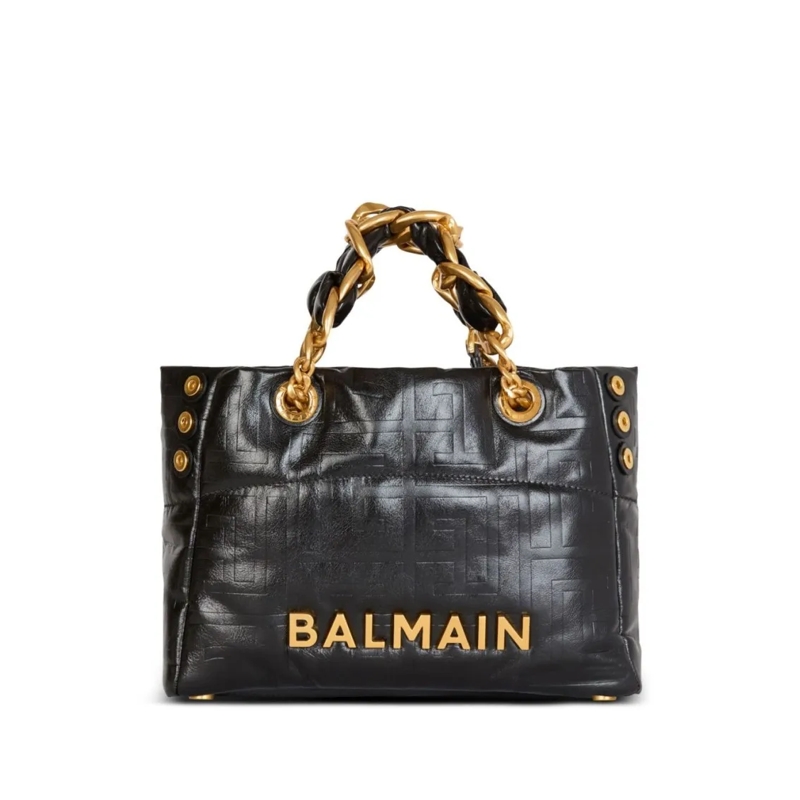 Balmain Schultertasche Calf Leather Embossed Monogram Bag Black
