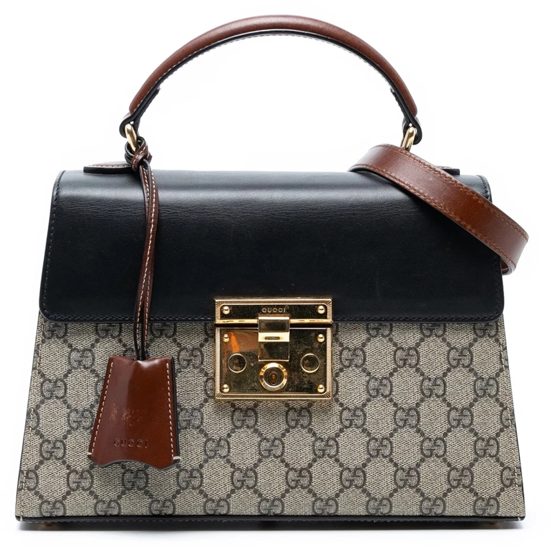 Gucci Schultertasche Small GG Supreme Padlock Satchel braun