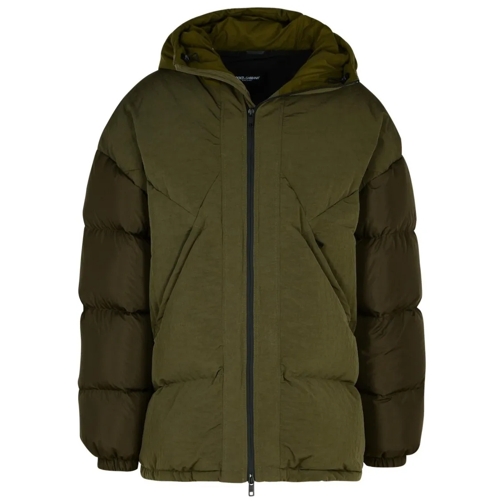 Dolce&Gabbana Green Cotton Blend Down Jacket Green Donzen jassen