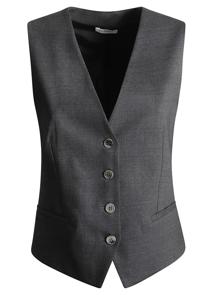 P.A.R.O.S.H. - Charcoal Grey Virgin Wool Blend Sleeveless Top Wit - Größe S - schwarz