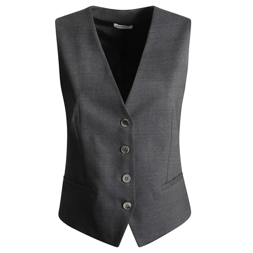 P.A.R.O.S.H. Blazer Charcoal Grey Virgin Wool Blend Sleeveless Top Wit Black