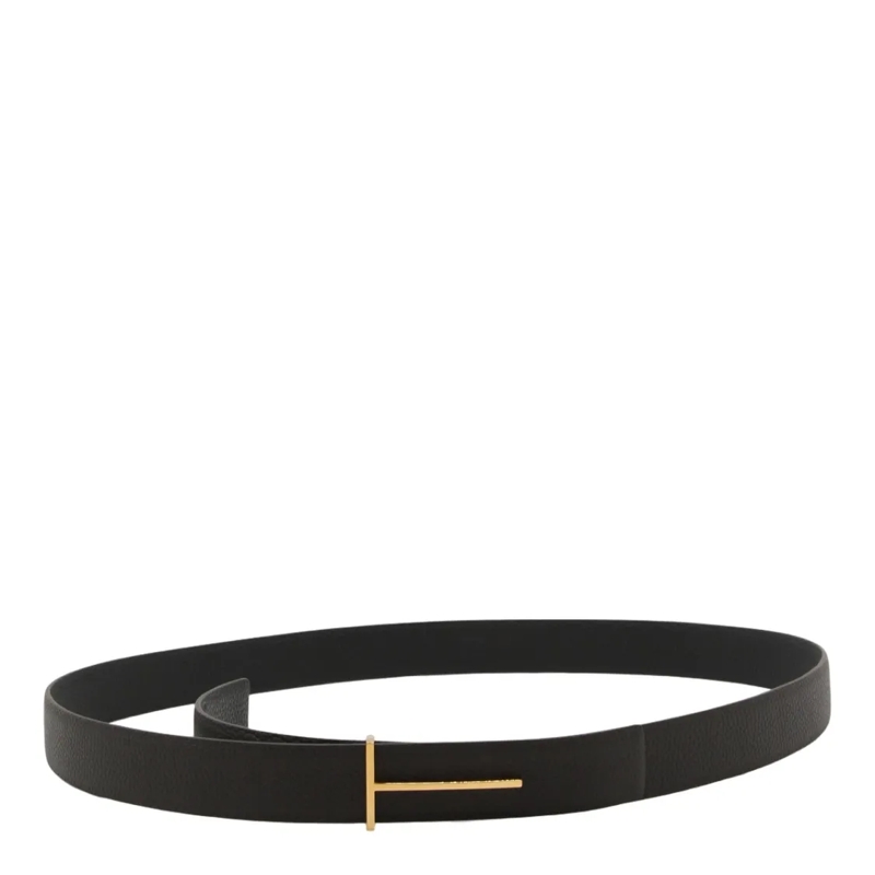 Tom Ford Riem Black Belt With Gold-Tone T-Shaped Buckle Black