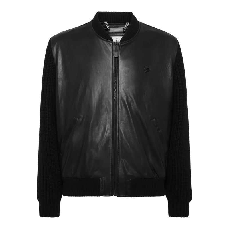 Philipp Plein Lederjacke Leather Bomber schwarz