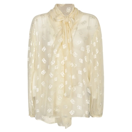 Dolce&Gabbana Logo-Jacquard Pussy-Bow Collar Blouse Neutrals Blusen