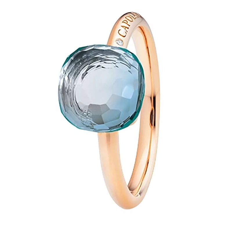 Capolavoro Bague Happy Holi 18k rose gold, topaz sky blue cabochon  Rosegold