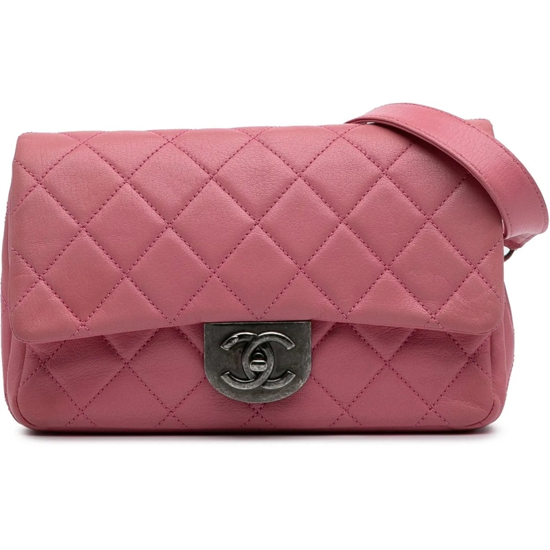 Chanel Sac à bandoulière Small Quilted Goatskin Double Carry Waist Chain Fl rose
