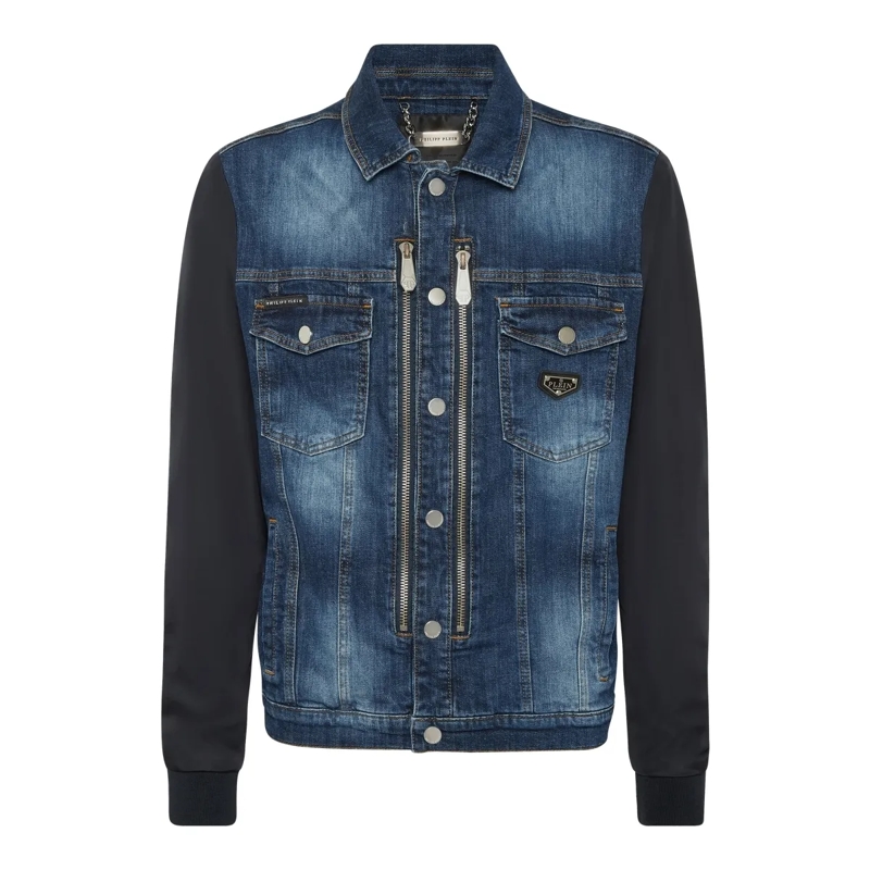 Philipp Plein Jeansjacke Denim-Jacke College dunkel-blau