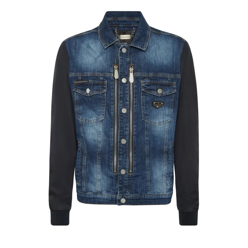 Philipp Plein Übergangsjacke Denim-Jacke College dunkel-blau