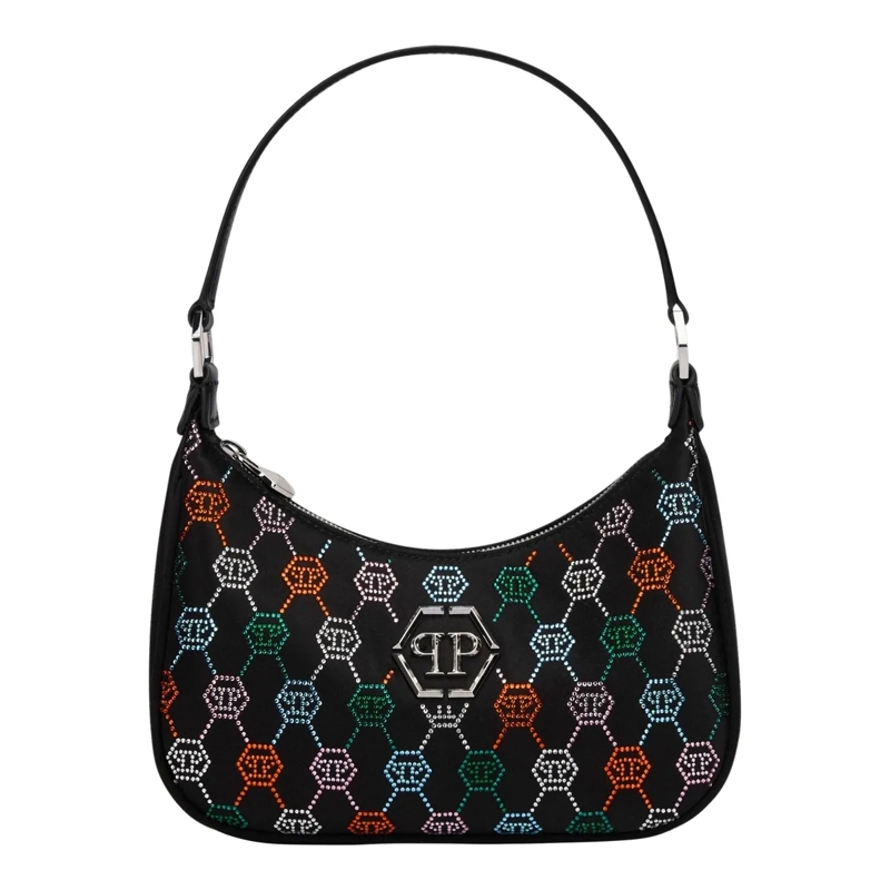 Philipp Plein Schultertasche Shoulder Bag Multicolor Monogram Strass schwarz