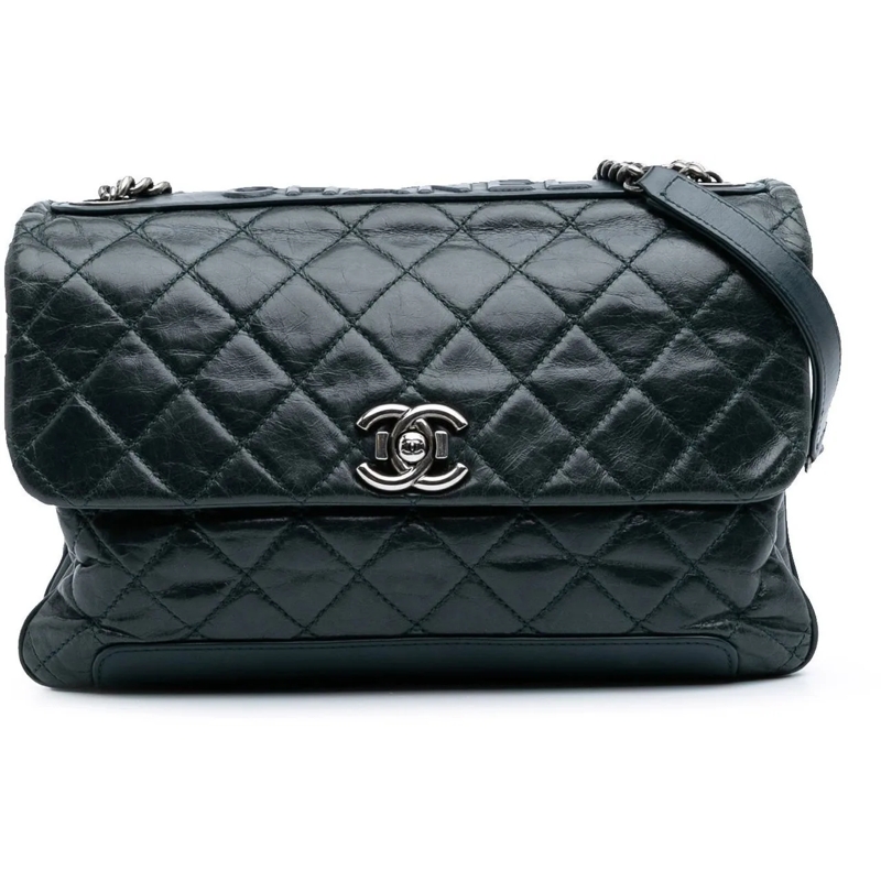 Chanel Sac à bandoulière Quilted Aged Calfskin Logo Accordion Flap grün