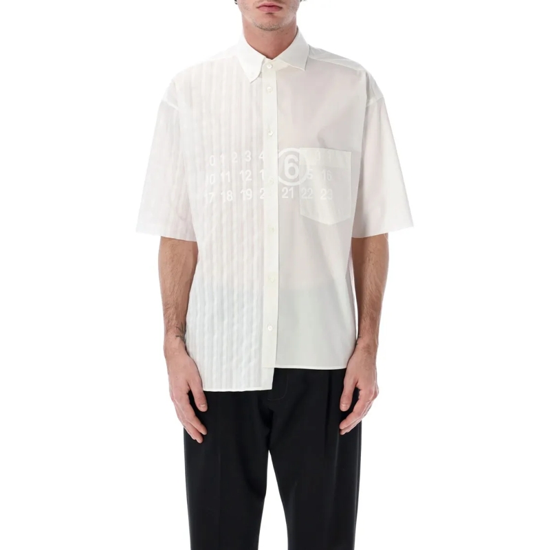MM6 Maison Margiela Hemd Two-Tone Cotton Poplin Shirt With Numeric Graphic White