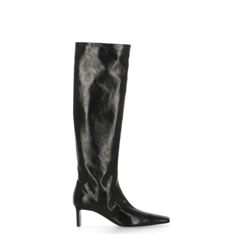Khaite Bottes High-Shaft Leather Boots With Glossy Finish Black