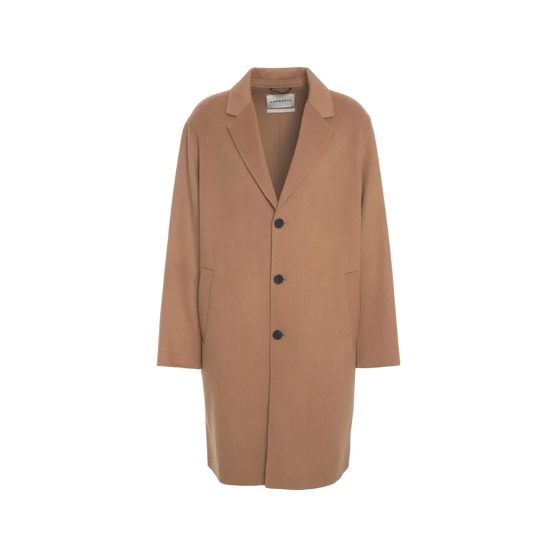 Amaranto  Mid-Length Cashmere-Lambswool Blend Coat With Notc Neutrals