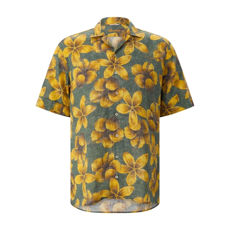 STENSTRÖMS Hemd Kurzarmhemd mit Blumenmuster grün