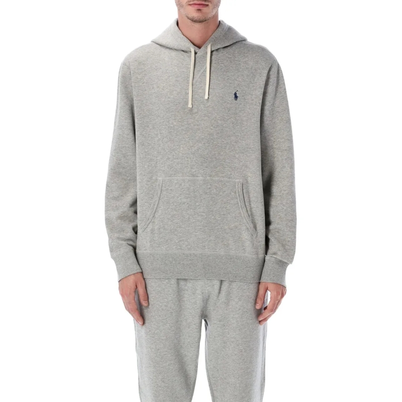 Polo Ralph Lauren  Heathered Cotton-Blend Hoodie With Drawstring Grey