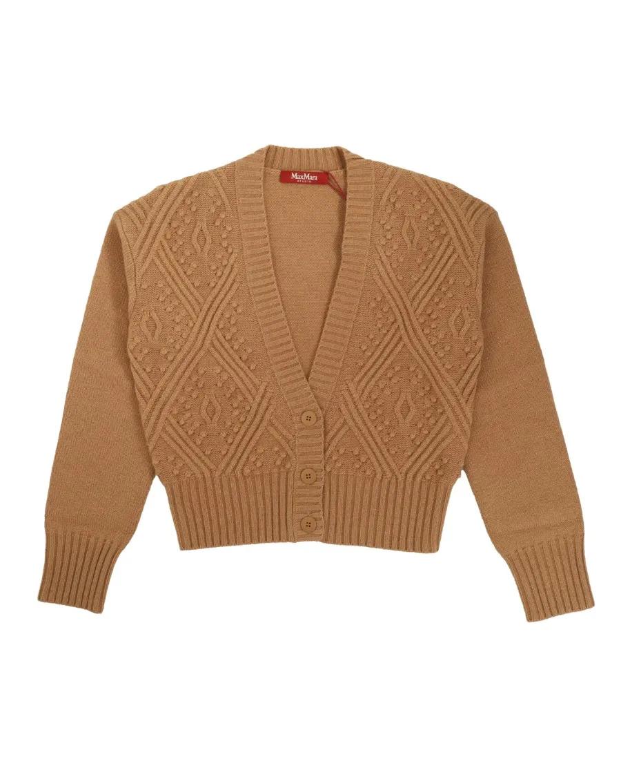 Thumbnail - Max Mara - Textured Wool And Cashmere Cardigan - Größe L - braun