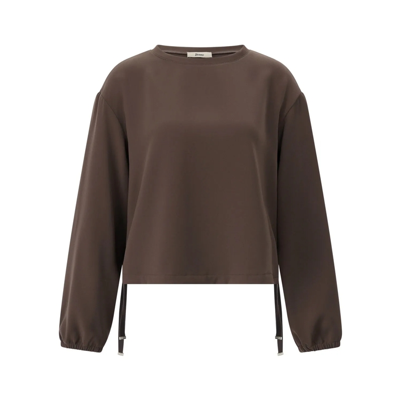 Herno Blouse Blusenshirt mit verstellbarem Saum Braun