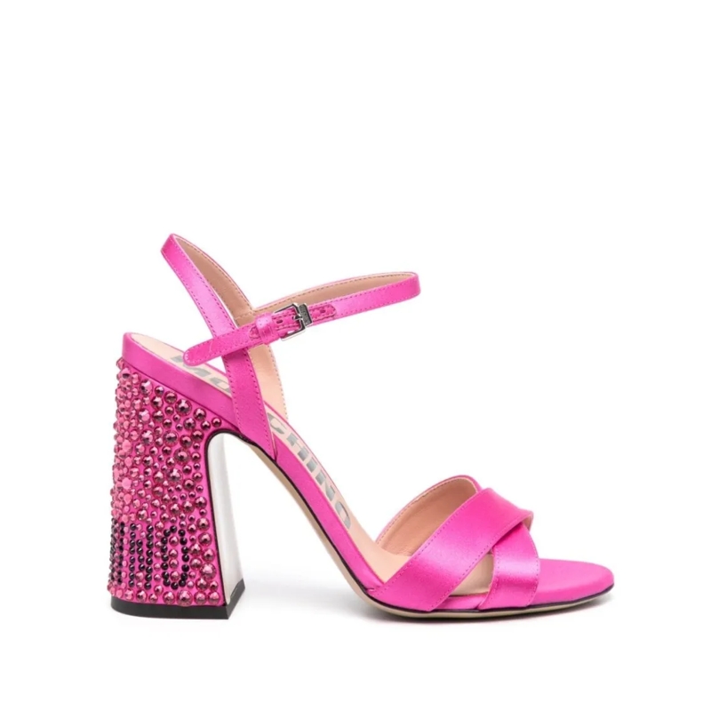 Moschino Sandalen Fuchsia Satin Finish Cross-Strap Sandals Pink