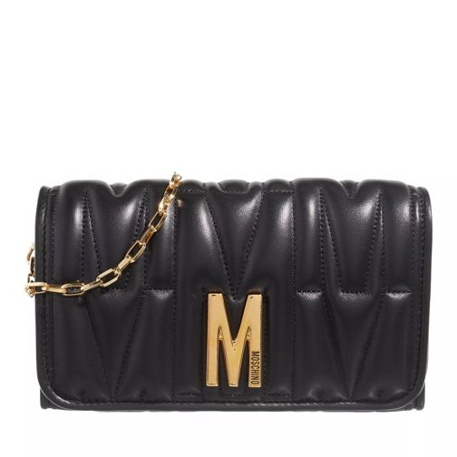 Moschino "M" Group Quilted Wallet Fantasy Print Black Wallet On A Chain