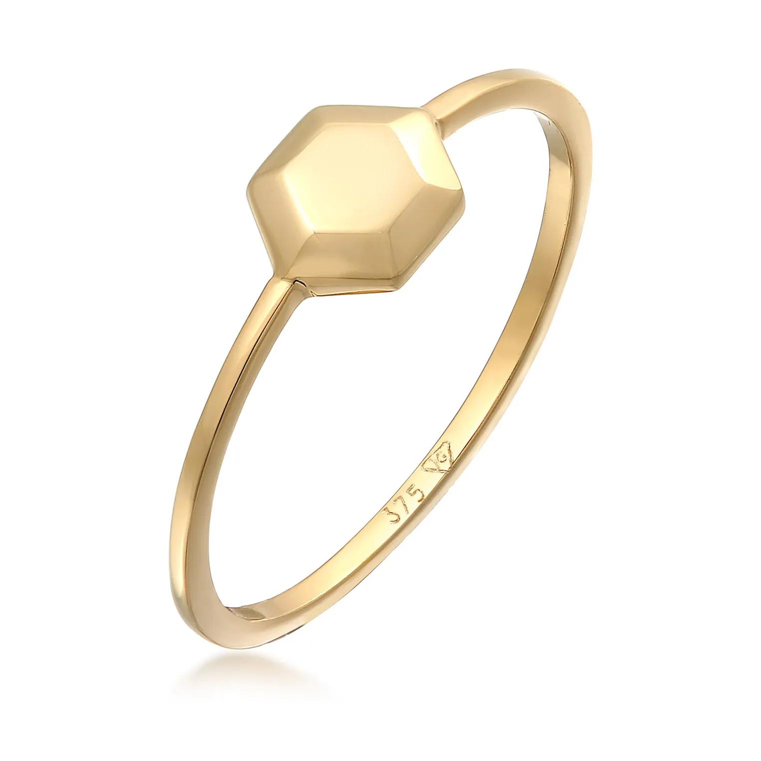 Elli Ringe - Ring Plättchen Achteck Stapelring 375 Gelbgold - Gr. 52 MM - in Gold - für Damen