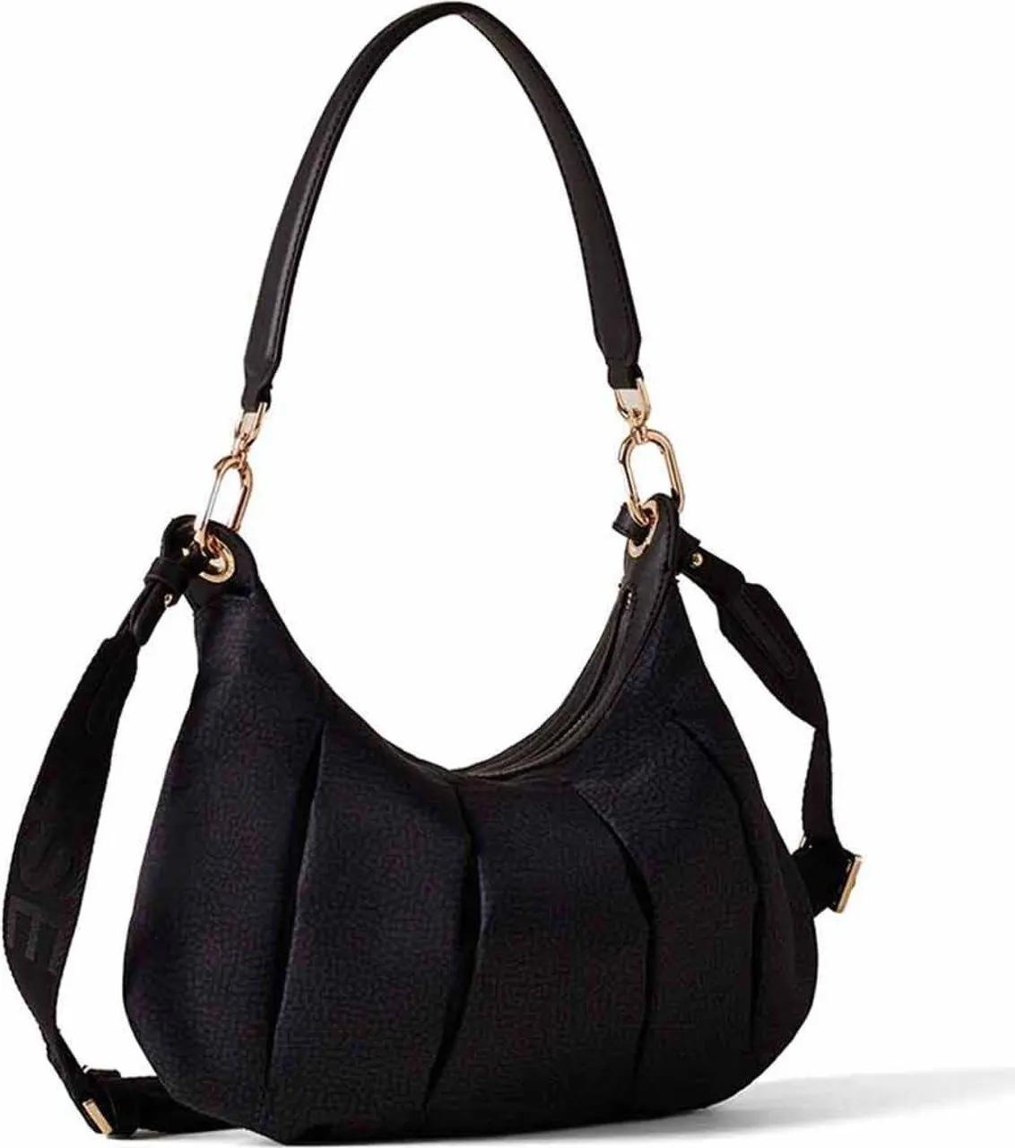 Borbonese Hobo tas van gerecycled stof met leren details Black Dames