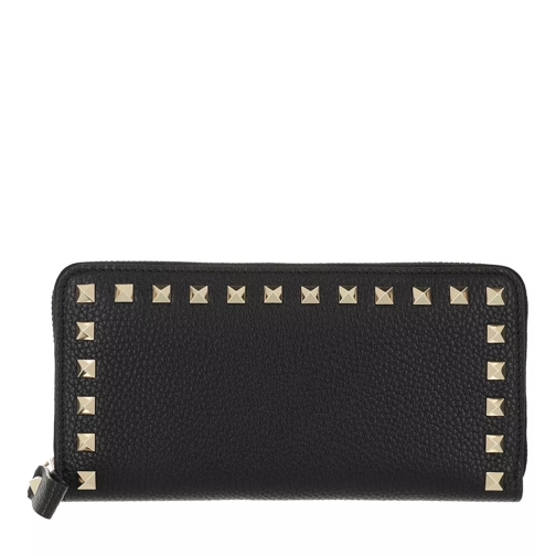 Valentino Garavani Rockstud Wallet Large Leather Black Portemonnaie mit Zip-Around-Reißverschluss