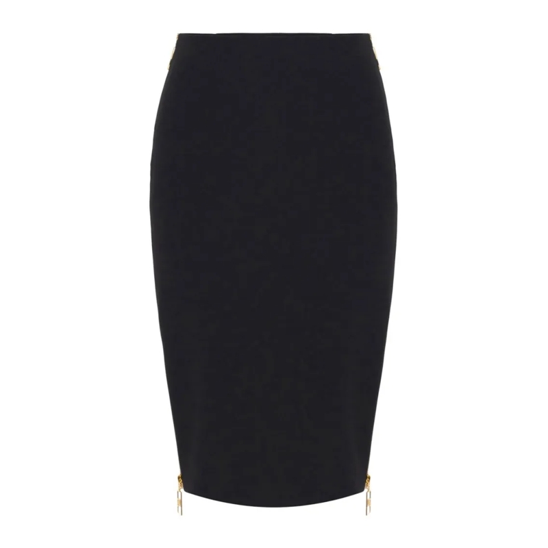Elisabetta Franchi Jupe midi Knee-Length Black Skirt With Gold Zipper Accents Black