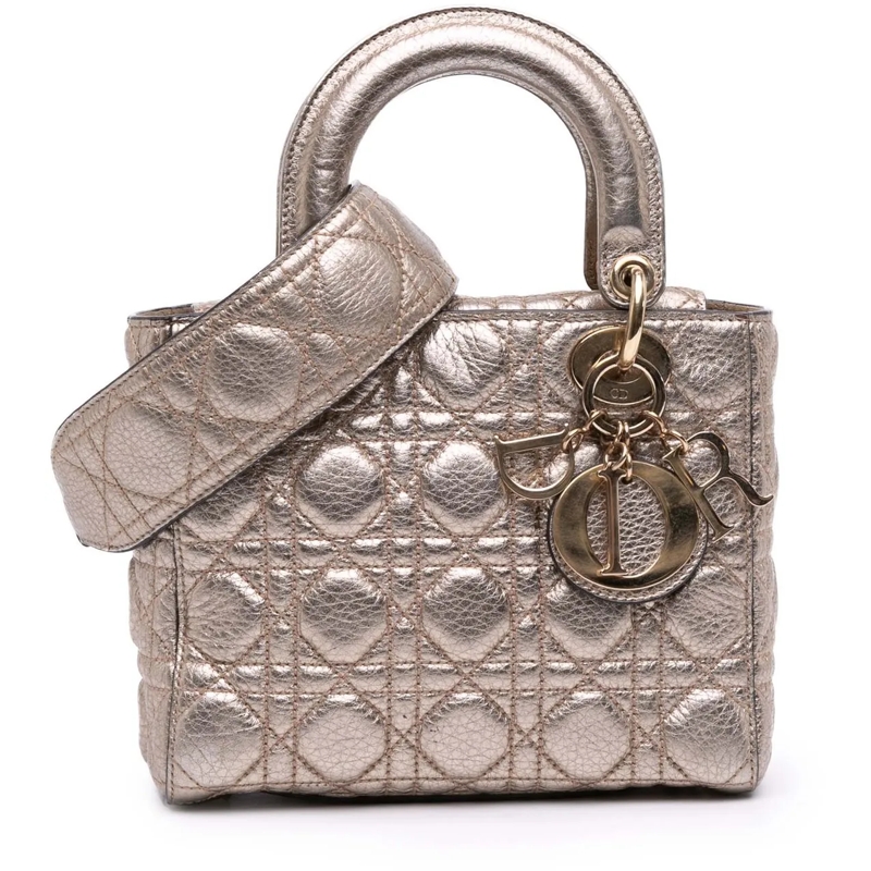 Christian Dior Schultertasche Small Metallic Grained Calfskin Cannage Supple Lad gold