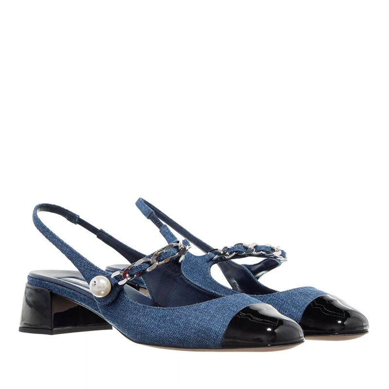 Miu Miu Mary Janes Slingback Pumps in Patent Leather Denim and Black