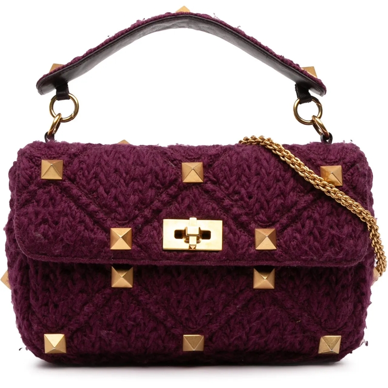Valentino Garavani Schultertasche Large Knit Roman Stud Satchel lila