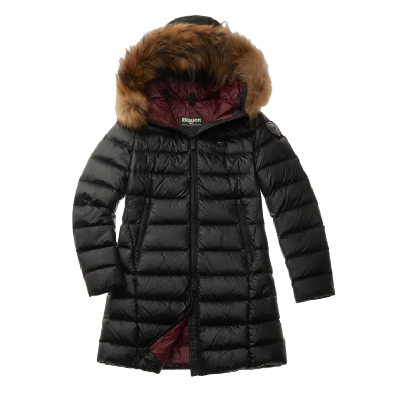 Blauer  Long Water-Repellent Quilted Down Jacket Black