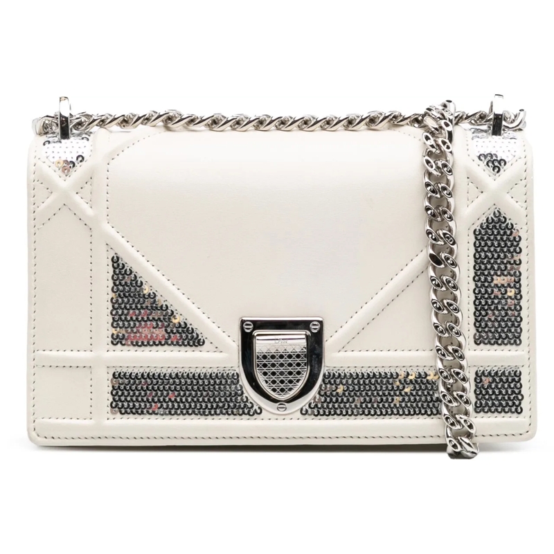 Christian Dior Schultertasche Small Calfskin Diorama Sequin Flap weiß