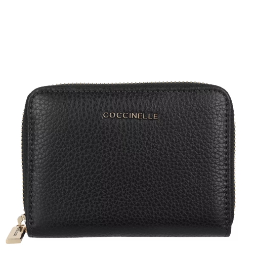 Coccinelle Metallic Soft Wallet Noir Portemonnaie mit Zip-Around-Reißverschluss