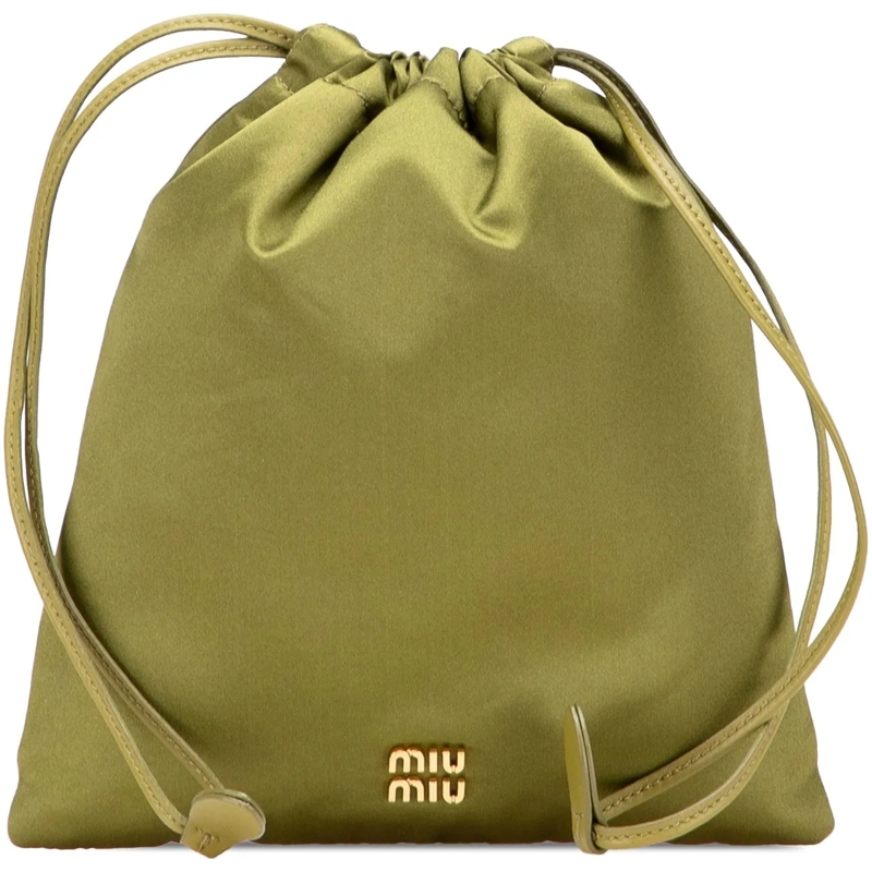Miu Miu Nécessaire Satin Duchesse Drawstring Pouch grün