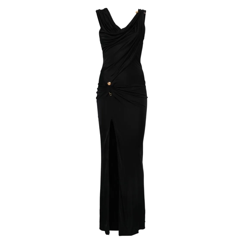 Versace  Asymmetrical Jersey Crepe Dress Black