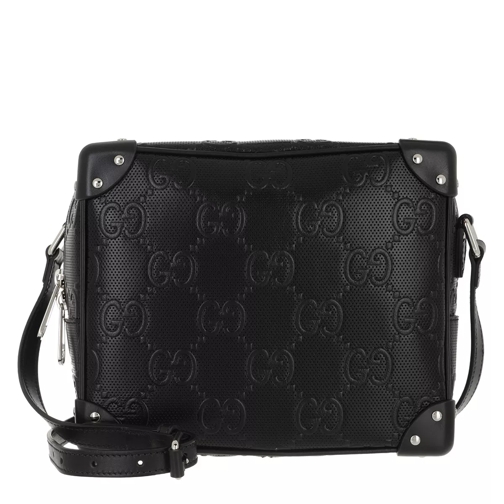 Gucci GG Shoulder Bag Embossed Leather Black Crossbody Bag