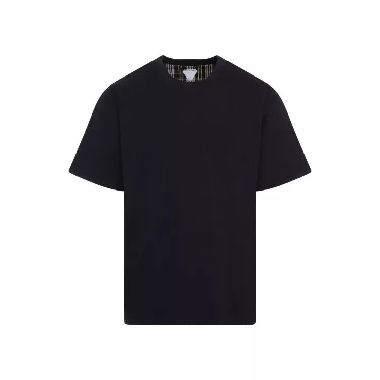 Bottega Veneta - Navy-Blue Cotton Check T-Shirt - Größe S - schwarz