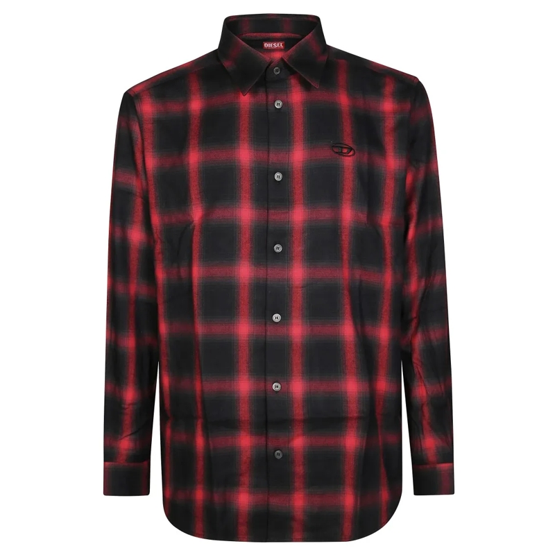 Diesel Hemd Button-Up Shirt With Bold Checkered Pattern Black