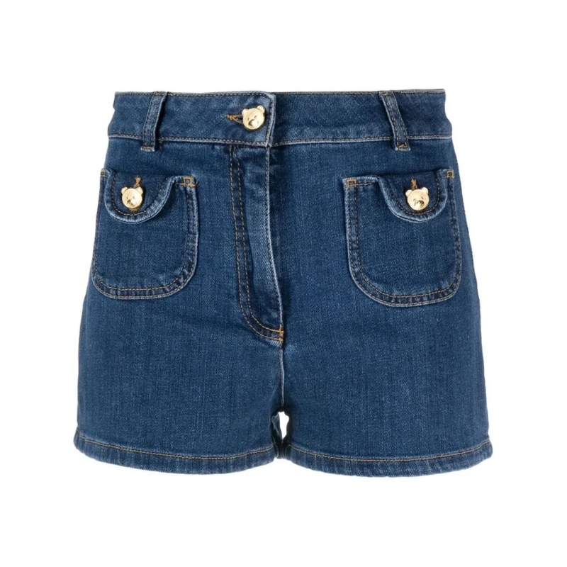 Moschino Short décontracté High-Waisted Denim Shorts With Gold-Tone Accents Blue