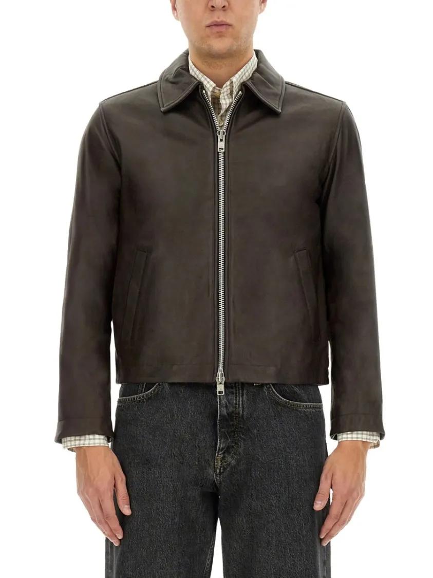 Thumbnail - Sunflower - Cropped Brown Leather Jacket - Größe 48 - braun