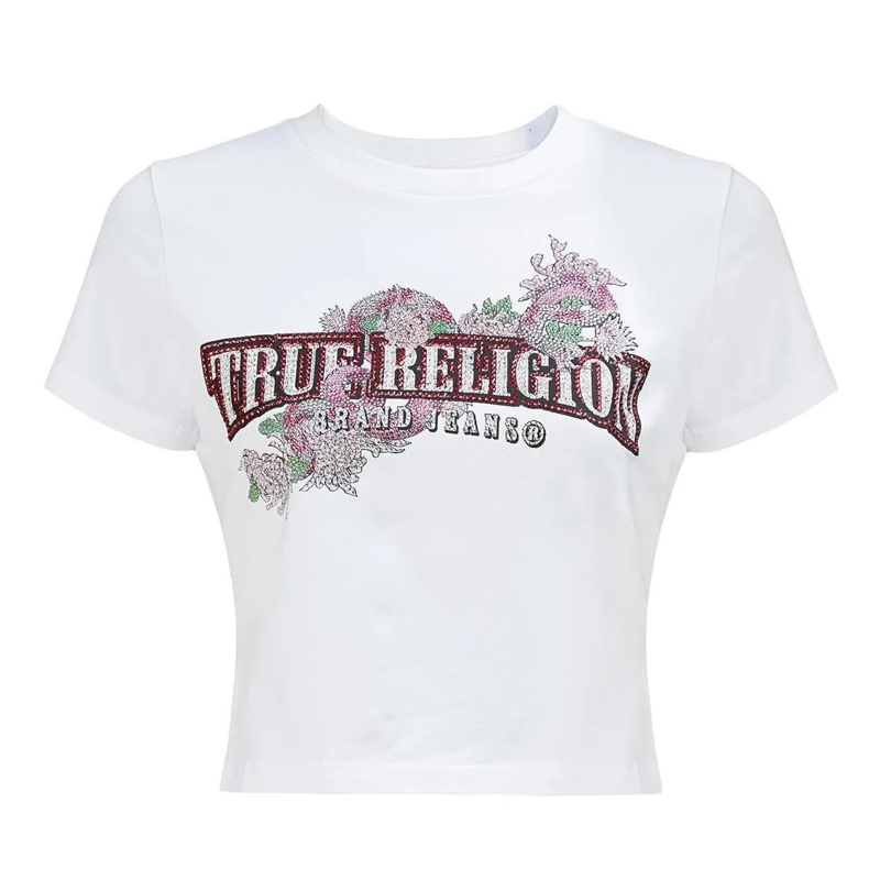 True Religion T-Shirt - Verkürzte Passform- Figurbetont- Nauchfrei- Z weiss